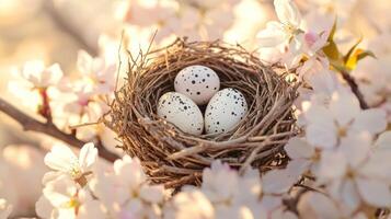 Delicate Bird's Nest Made of Twigs and Dried Grass photo