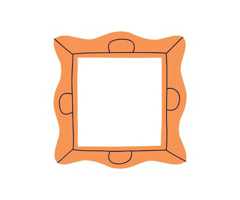 Cute decorative yellow frame or border drawing in flat style. Interior, frame, decoration. Hand drawn illustration.