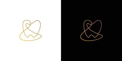Elegant Minimalist Line Art Tooth Shape with Abstract Gold Lines vector