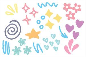 Doodle art. Sketch line. Set of simple scribble design. Various paint geometric sign. Abstract stroke element. Grunge cute sketchy decoration vector