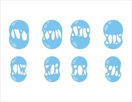 Splatter of water blob. Blue leak. Flowing splash of fluid and drip. Melt circle drop. Liquid shape of paint or stain. Simple sticker border vector