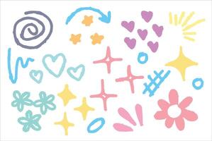 Doodle art. Sketch kid line. Set of scribble design. Various paint geometric sign. Abstract stroke element. Grunge cute sketchy decoration vector