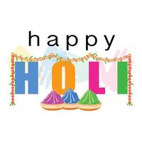 Vibrant Holi celebration with garlands, mango leaves, colorful powders, and joyful handprints on the background vector