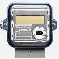 Electronic energy meter displaying power usage information photo