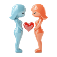 Two stylized figures stand facing each other with a heart png