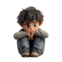 Sad Animated Boy Sitting With Folded Arms png