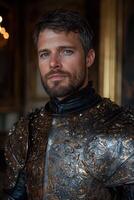 Portrait of a man in ornate medieval armor photo