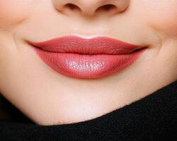 Closeup of a womans lips with pink lipstick photo