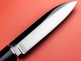 Close up of a sharp knife blade on a red background photo