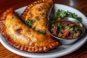 Delicious baked empanadas with savory beef stew photo