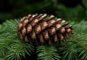 Close up of pine cone with water droplets photo