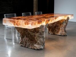 Modern Resin and Stone Dining Table with Translucent Top photo