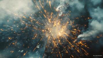 Aerial View of a City Burning in Fiery Destruction photo