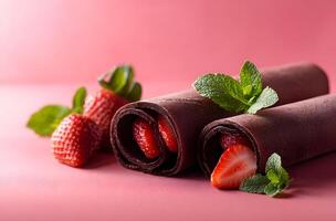 Chocolate Strawberry Rolls Delicate Dessert Presentation photo