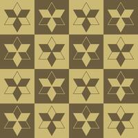 Minimalistic geometric quilt pattern with alternating dark brown and light yellow squares,with symmetrical star shapes for a clean and modern design vector