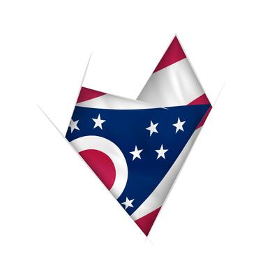 Sketched crooked heart with Ohio flag