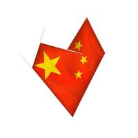 Sketched crooked heart with China flag vector