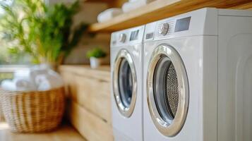 Efficient washing machine in modern laundry room with natural light photo