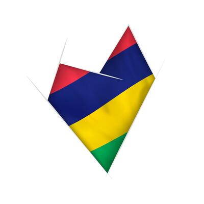 Sketched crooked heart with Mauritius flag