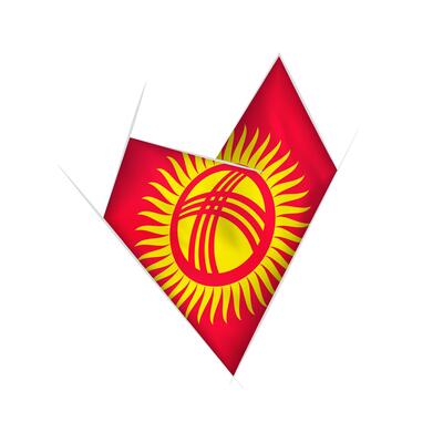 Sketched crooked heart with Kyrgyzstan flag