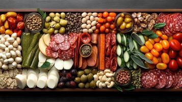vibrant charcuterie board filled with assorted meats, cheeses, and vegetables photo