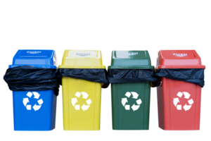 waste bins full of different types of garbage, recycling and separate waste collection concept. png