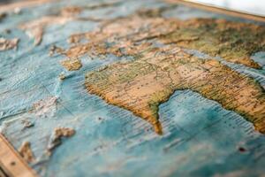 Detailed topographical map showcasing Africa and surrounding oceans in a vintage style, emphasizing geographic features and landmasses photo