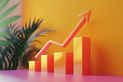 Bright and modern growth chart with upward trend on a vibrant orange background photo