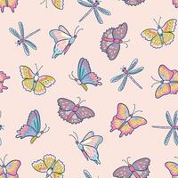 A pattern with butterflies and dragonflies vector