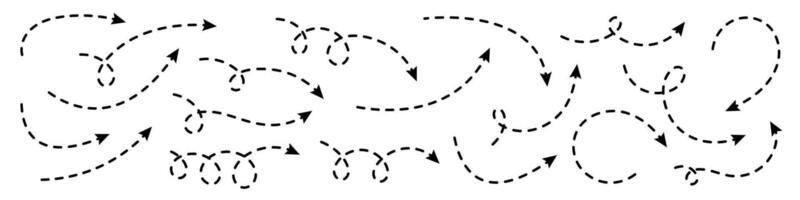 Curved hand drawn dotted arrow. Zigzag arrow stripes design with dotted lines. vector