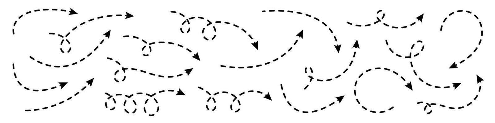 Curved hand drawn dotted arrow. Zigzag arrow stripes design with dotted lines.
