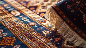 Intricate Persian rug displayed in rich colors, showcasing fine craftsmanship and detailed patterns photo