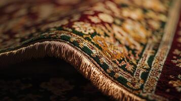 Beautifully crafted traditional rug with intricate patterns and rich colors displayed elegantly on a wooden floor photo