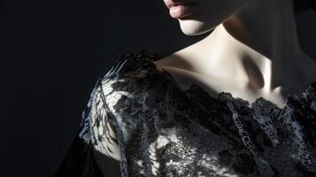 Elegant close-up of a model showcasing intricate lace details in natural light photo