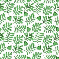 Cute spring pattern of green various tropical leaves on a white background.Cute Seamless Pattern with Leaves, Branches and Floral Elements. vector