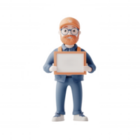 A cheerful character holding a blank frame for customizable message or design. png