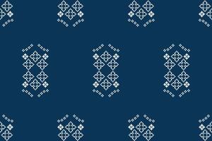 Blue color background decoration motif fabric pattern with cross stitch motif ethnic pattern. vector