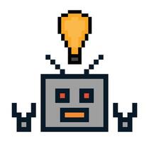 Robot chat bot character 8bit cartoon AI robot check list generative tools idea think pixel art. vector