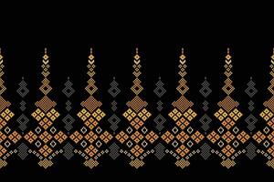 Cross stitch black color background and ethnic pattern design decor fabric pattern. vector