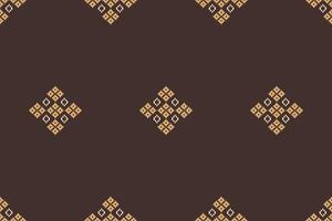 Ethnic geometric pattern pixel decoration art design fabric pattern brown background color cross stitch. vector