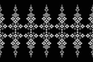 Cross stitch ethnic pattern black color background design fabric pattern pixel art decoration. vector