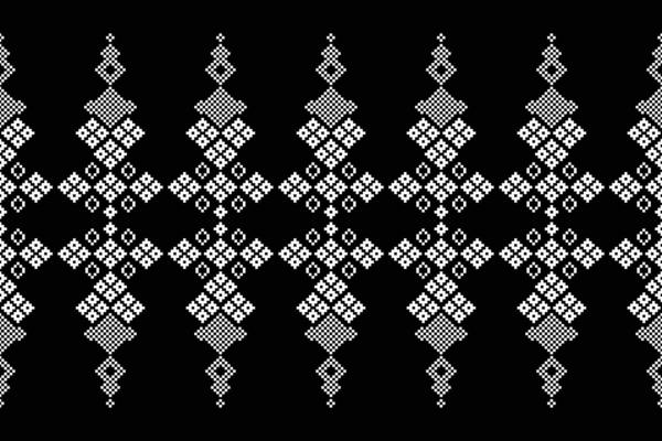 Cross stitch ethnic pattern black color background design fabric pattern pixel art decoration.