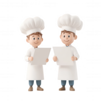 Two cheerful chefs examining their recipe notes with enthusiasm and creativity. png