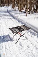 A table on a snow covered path photo