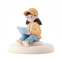 A cheerful character reading a book in a cozy, relaxed setting. png