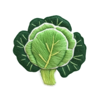A colorful embroidered patch of a leafy green cabbage, perfect for adding a unique touch to clothing and accessories. png