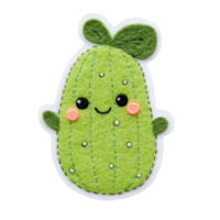 Cute felt cactus with smiling face and bright green color, perfect for adding a playful touch to any creative project. png