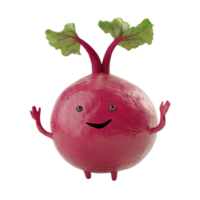 A cheerful and friendly cartoon-style radish character with bright colors and a playful expression, perfect for fun designs. png