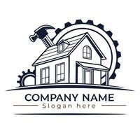 a house with a hammer and wrench logo design vector