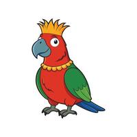 Charming Cartoon Parrot with Bright Red and Green Feathers Wearing a Kingly Crown Adding a Fun Element to Any Creative Design or Illustration vector